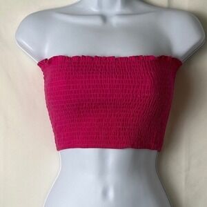 Hers & Mine Womans Hot Pink Smocked Tube Top Cropped Size M Retro Summer Baddie